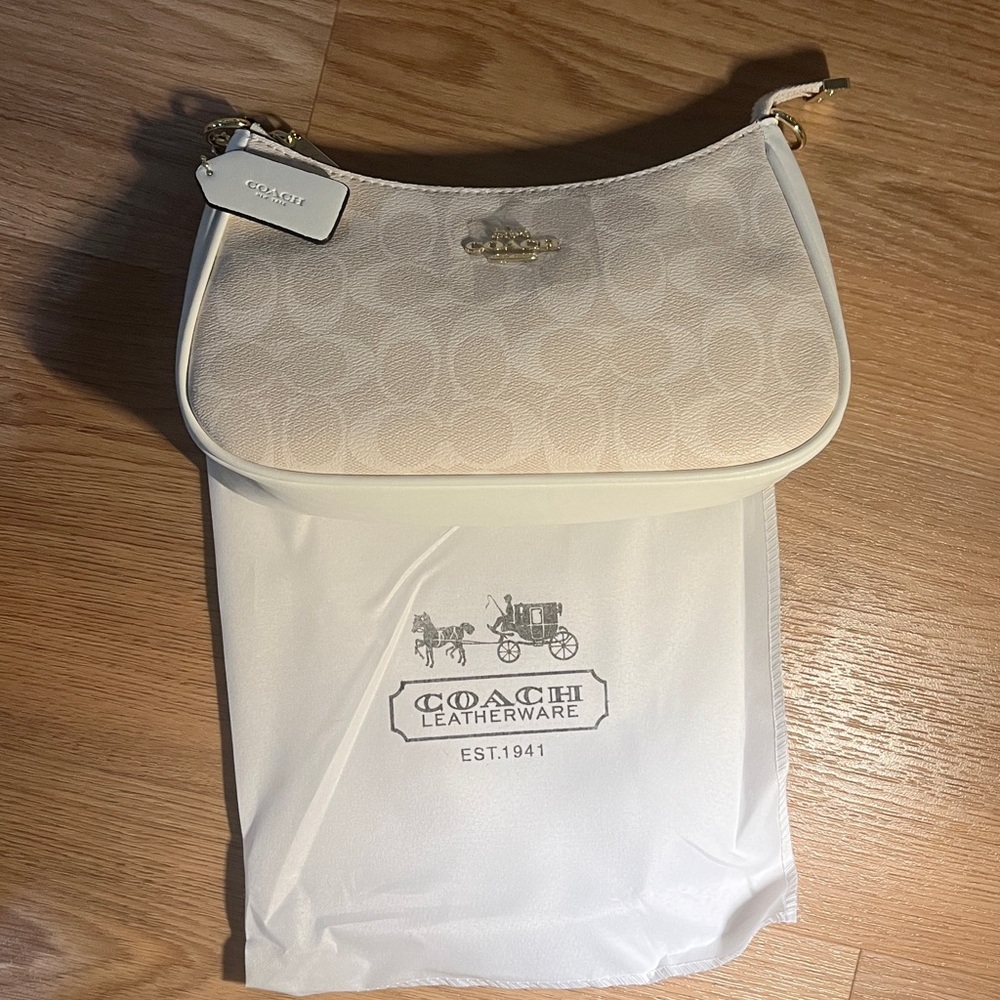 Coach Cream Signature Canvas Crossbody Bag with Gold Hardware